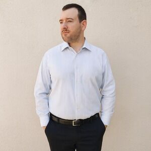 Ermenegildo Zegna Dress Shirt Mens XL‎ Blue Striped Long Sleeve Button Up Preppy